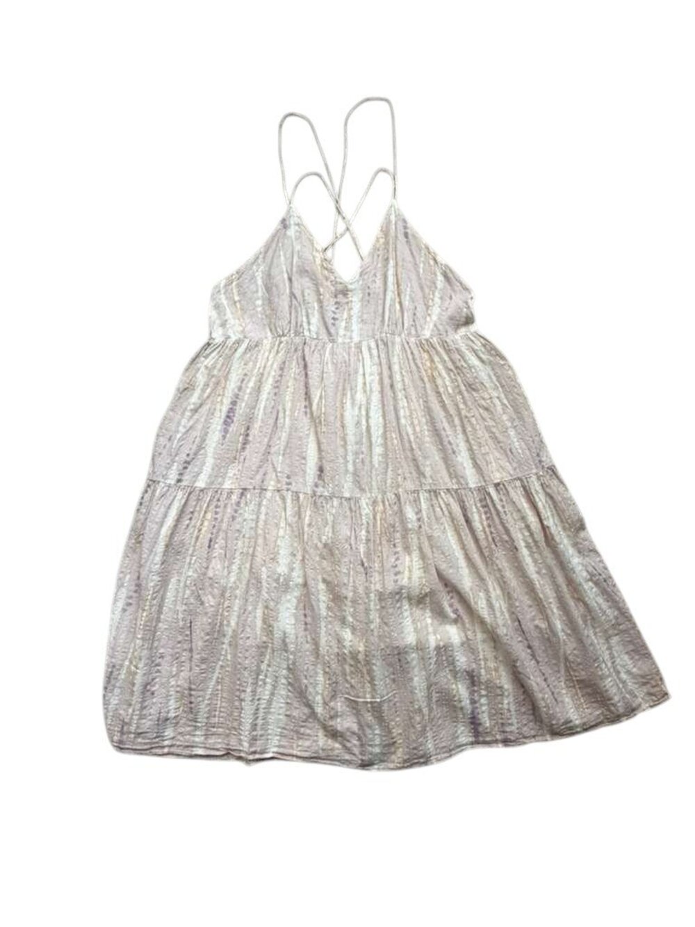 Millibon Womens L Metallic Shimmer Tiered Mini Dress Strappy Party Cocktail.
